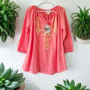Harper For Girls Embroidered Long Sleeve Boho Western Peasant Top Orange 7/8